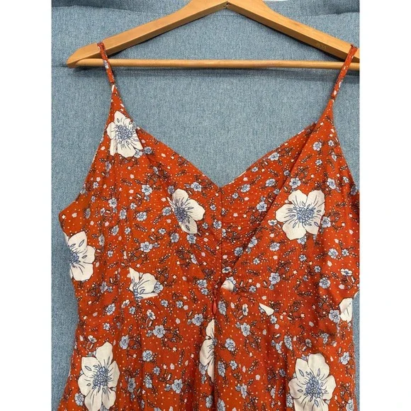 Used Forever 21 L Orange Blue White Floral Print Sleeveless Jumpsuit Jumper - Picture 9 of 12